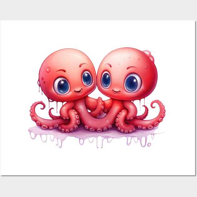 Valentine Octopus Couple Wall Art by Chromatic Fusion Studio